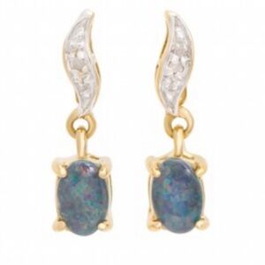 18K Yellow Gold Over Sterling Silver Mystic Opal and Diamond Drop Earrings